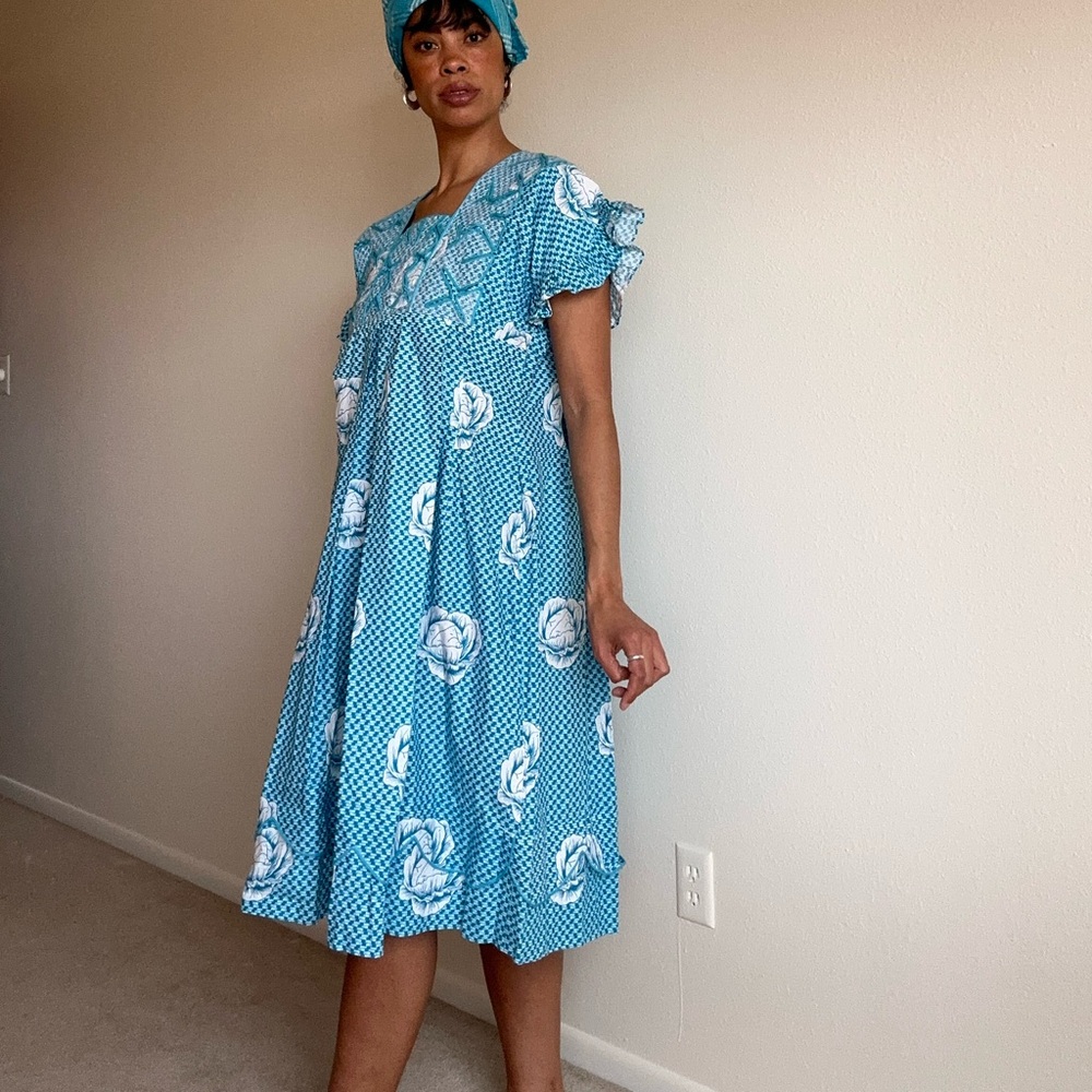 Blue Floral Women's Dress - Picture 5 of 8